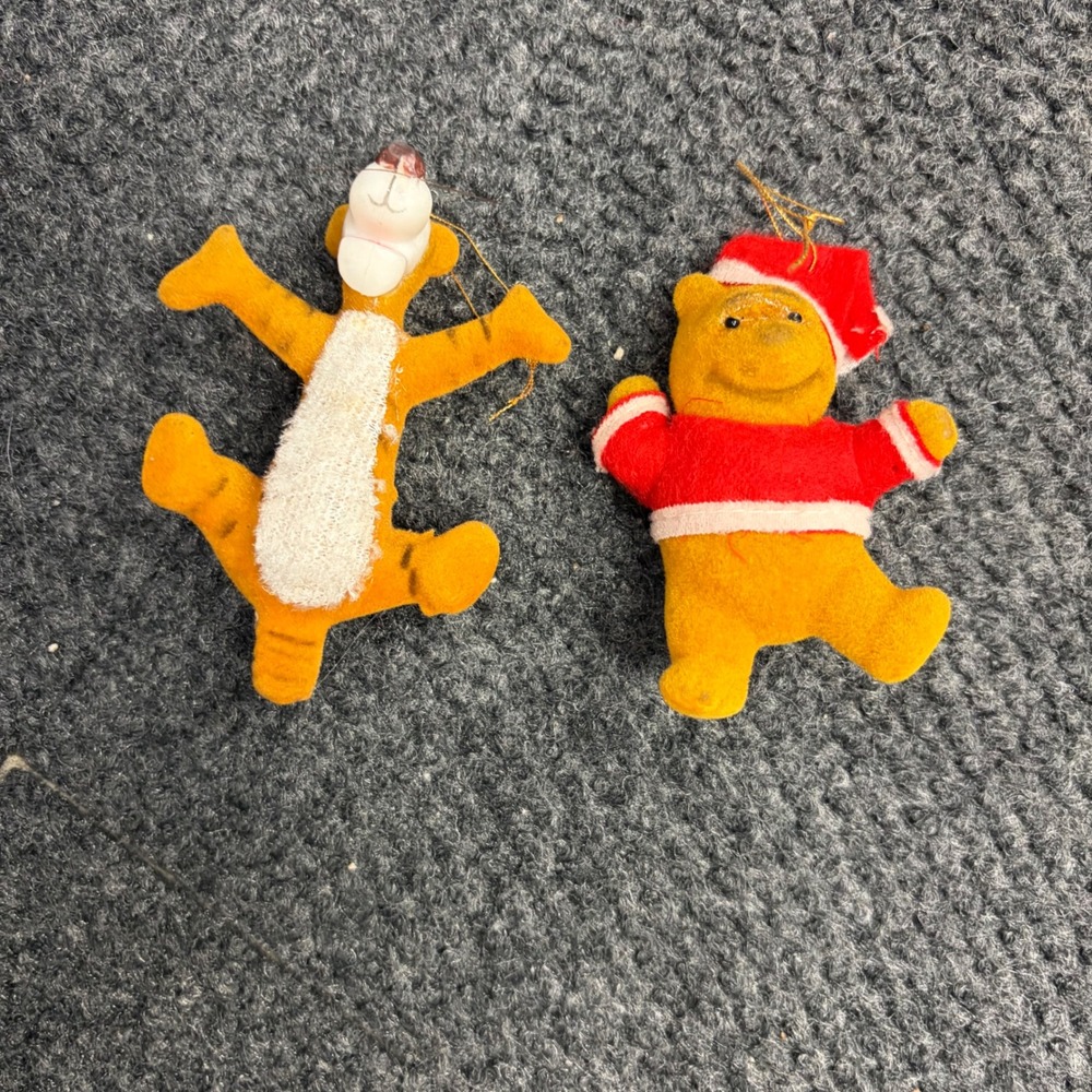 Vintage Walt Disney Winnie the Pooh Tigger Flocked Christmas Ornaments Set of 2